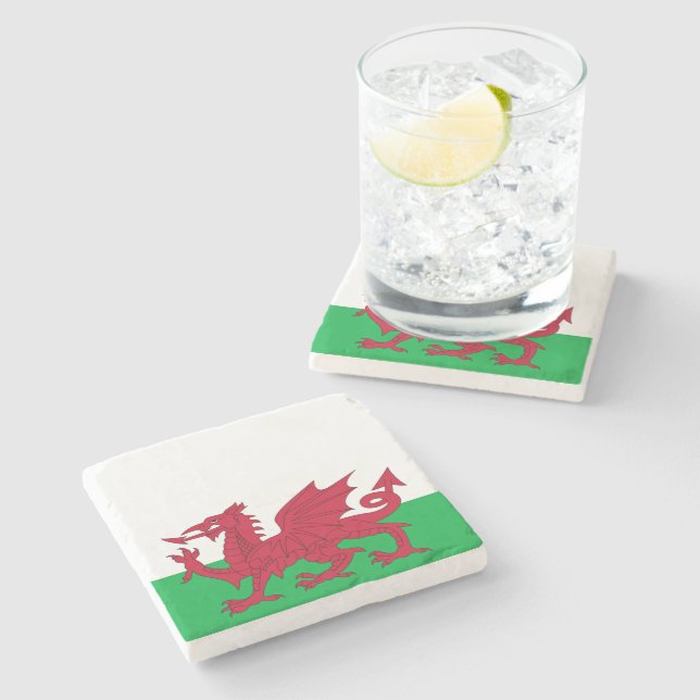 Welsh Dragon ~ Flag Wales Steinuntersetzer (Seitenansicht)