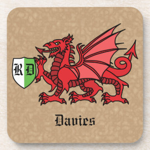Welsh Dragon Individuelle Name und Monogram Getränkeuntersetzer