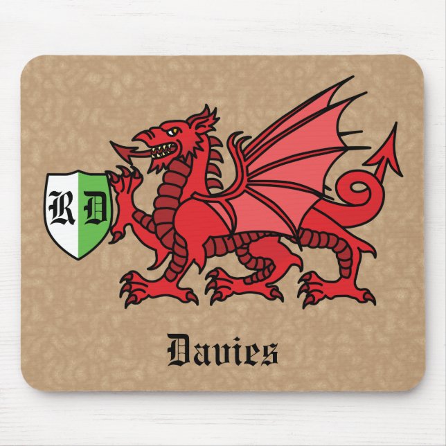 Welsh Dragon Individuelle Name und Monogram Mousepad (Vorne)