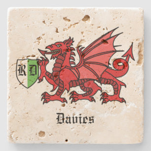 Welsh Dragon Individuelle Name und Monogram Steinuntersetzer