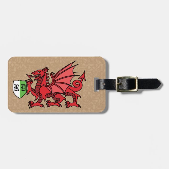 Welsh Dragon Monogram Gepäcktag Gepäckanhänger (Vorderseite horizontal)