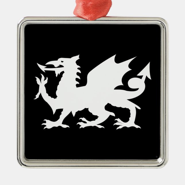 Welsh Dragon Silbernes Ornament (Vorne)