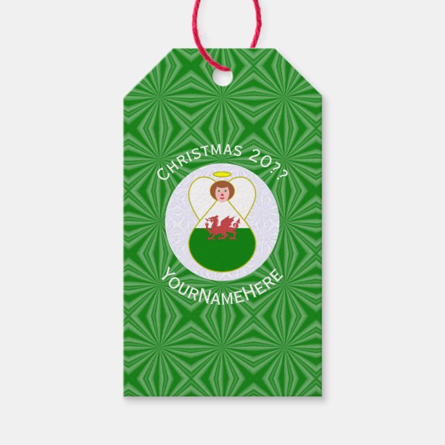 Welsh Flag Christmas Angel Personalisiert Geschenkanhänger (Vorderseite)