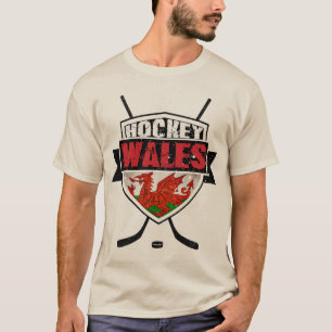 Welsh Flag Eishockey-Logo mit Zurück Print T-Shirt