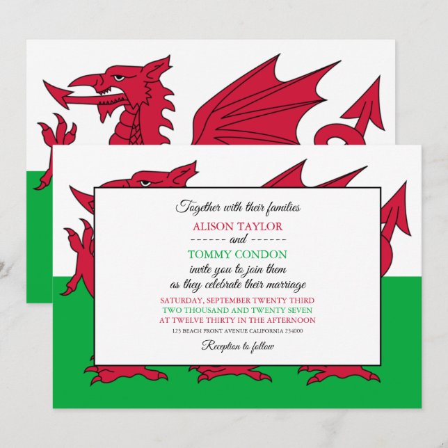 Welsh Flag, Flag Wales Wedding Einladung (Vorne/Hinten)