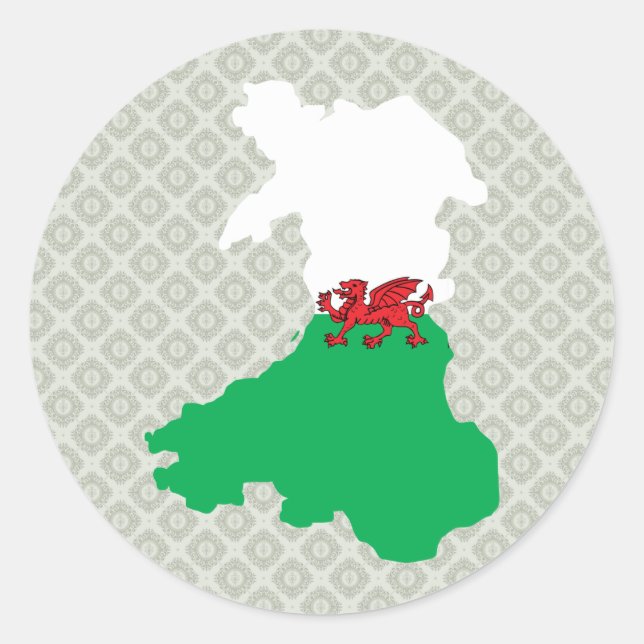 Welsh Flag Map Größe Runder Aufkleber (Vorderseite)