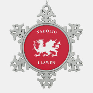 Welsh frohe Weihnachten Simple Celtic Nadolig Llaw Schneeflocken Zinn-Ornament