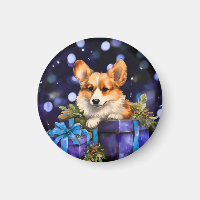 Welsh Pembroke Corgi Puppy Dog Christmas Magnet (Vorne)