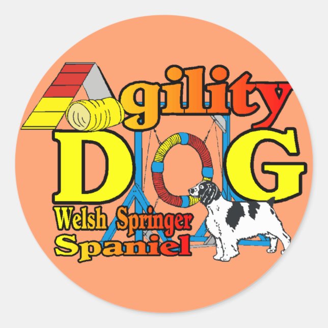Welsh Springer Spaniel Agility Geschenke Runder Aufkleber (Vorderseite)