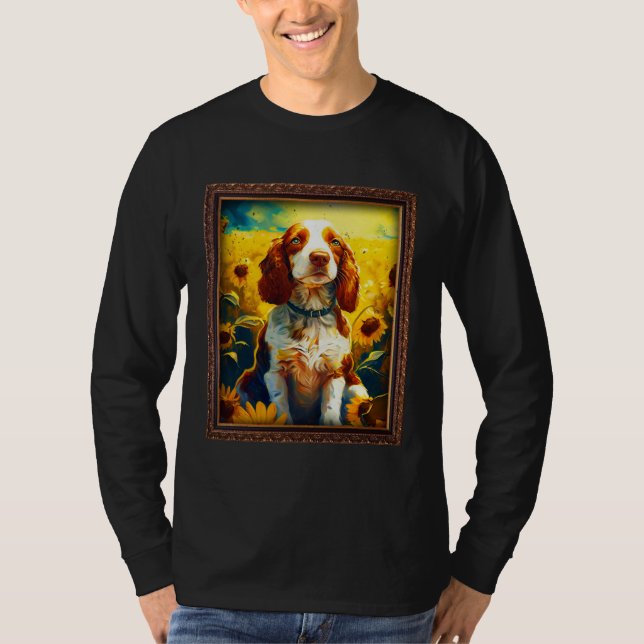 Welsh Springer Spaniel Painting Sunflower Flower M T-Shirt (Vorderseite)