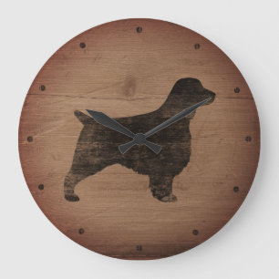 Welsh Springer Spaniel Silhouette Rustic Große Wanduhr