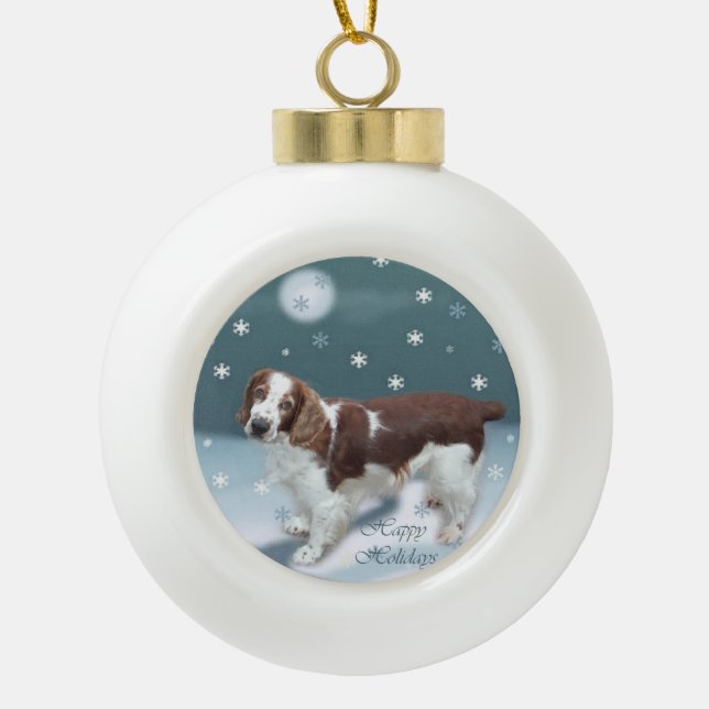 Welsh Springer Spaniel Weihnachten Keramik Kugel-Ornament (Vorderseite)