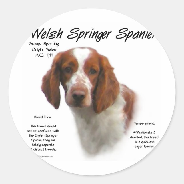 Welsh Springer Spanisch History Design Runder Aufkleber (Vorderseite)
