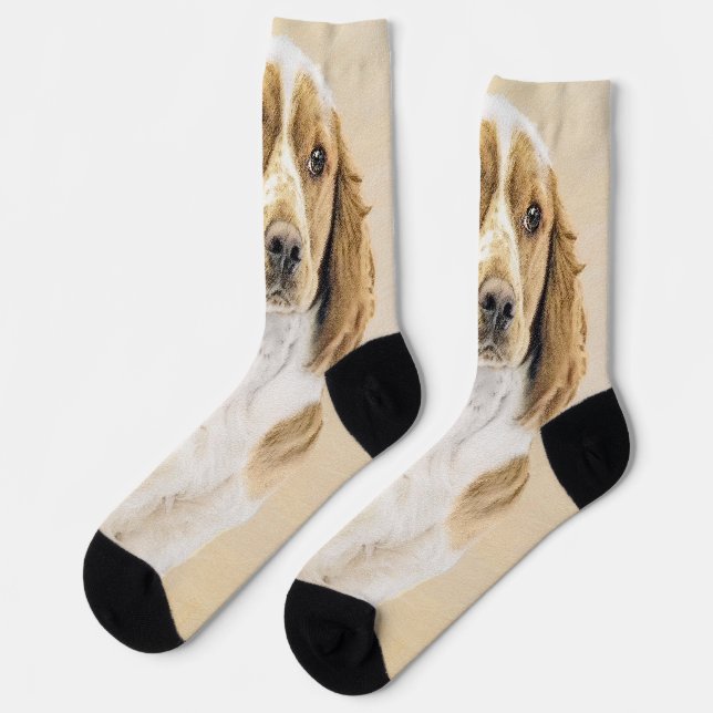 Welsh Springer Spanischmalerei - Original Dog Art Socken (Linkes Detail)