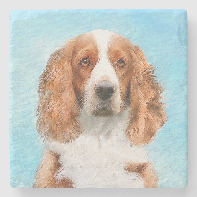 Welsh Springer Spanischmalerei - Original Dog Art Steinuntersetzer (Vorderseite)