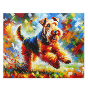 Welsh-Terrier-Acrylkunst: Schwarz und Braun Welshi