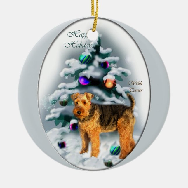 Welsh Terrier Christmas Geschenke Keramik Ornament (Vorne)