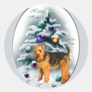 Welsh Terrier Christmas Geschenke Runder Aufkleber