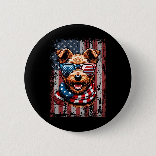 Welsh Terrier Dog Lover US Flag 4. Juli Patrio Button (Vorderseite)