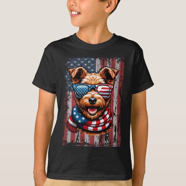 Welsh Terrier Dog Lover US Flag 4. Juli Patrio T-Shirt (Vorderseite)