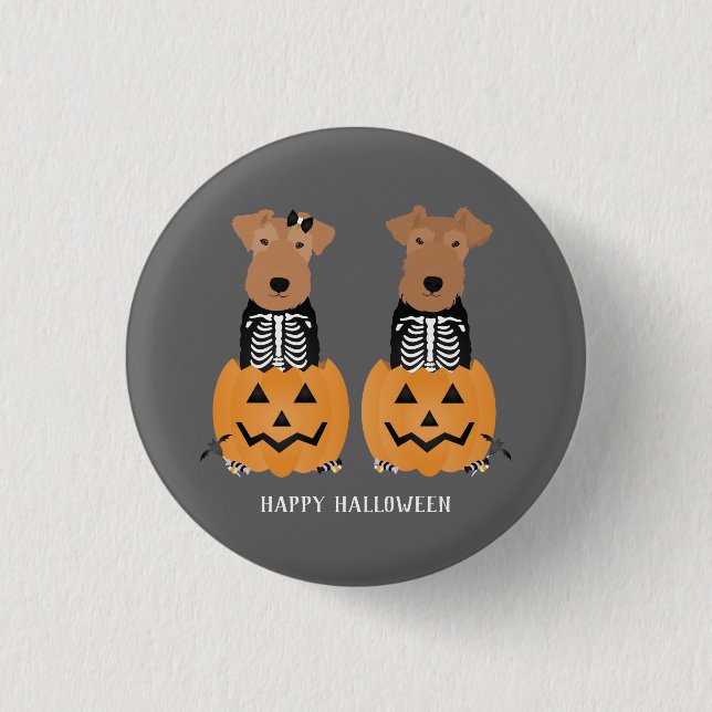 Welsh Terrier Halloween Skeleton Button (Vorderseite)