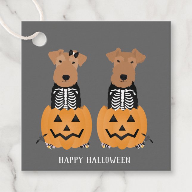Welsh Terrier Halloween Skeleton Geschenkanhänger (Vorderseite)