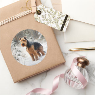 Welsh Terrier Lass es schneien Weihnachten Runder Aufkleber