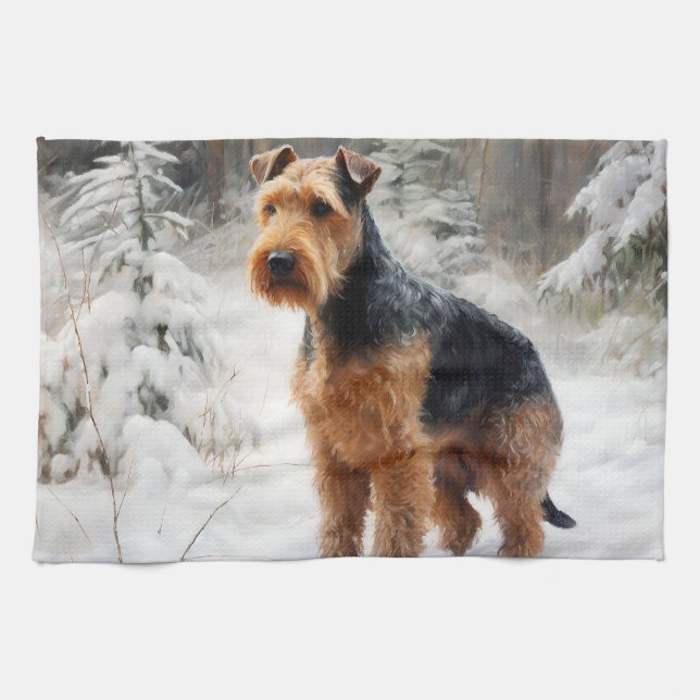 Welsh Terrier Let It Snow Weihnachten Geschirrtuch (Horizontal)