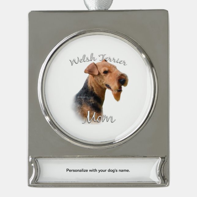 Welsh Terrier Mama 2 Banner-Ornament Silber (Vorderseite)
