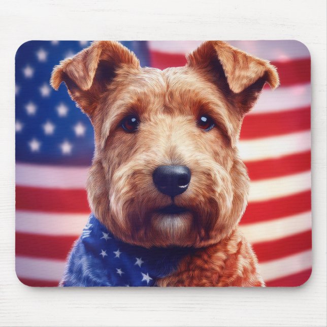 Welsh Terrier mit amerikanischer Flagge und Bandan Mousepad (Vorne)
