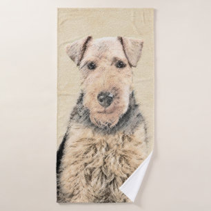 Welsh Terrier Painting - Niedliche Original Hunde Badhandtuch Set