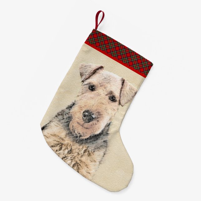Welsh Terrier Painting - Niedliche Original Hunde  Kleiner Weihnachtsstrumpf (Vorderansicht (hängend))
