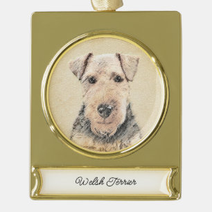 Welsh Terrier Painting - Niedliches Original Dog A Banner-Ornament Gold