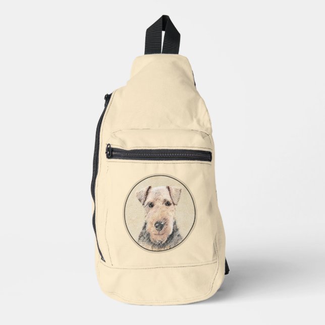 Welsh Terrier Painting WT Niedlich Original Hunde  Crossbody Bag (Vorderseite)