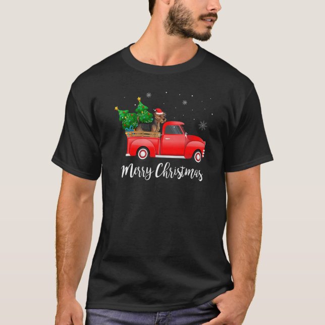 Welsh Terrier Red Truck Weihnachtsbaum Xmas Dog T-Shirt (Vorderseite)