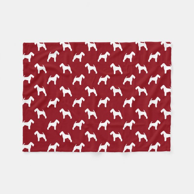 Welsh Terrier Silhouetten Muster Rot und Weiß Fleecedecke (Vorderseite (Horizontal))
