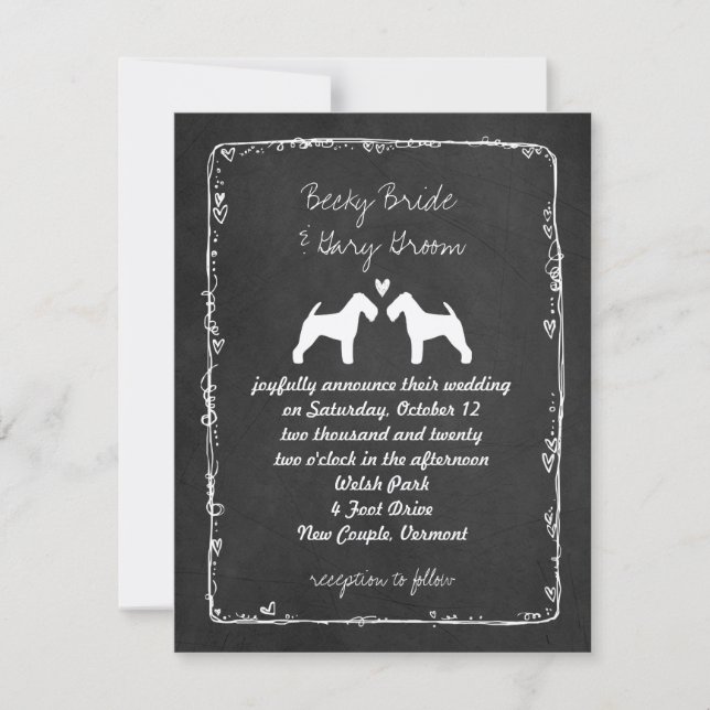 Welsh Terrier Silhouetten Wedding Einladung (Vorderseite)