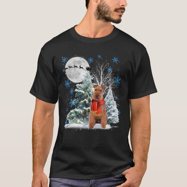 Welsh Terrier Under Moonlight Schnee Weihnachten P T-Shirt (Vorderseite)