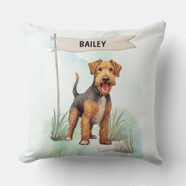Welsh Terrier Watercolor Personalized Dog Kissen (Vorderseite)