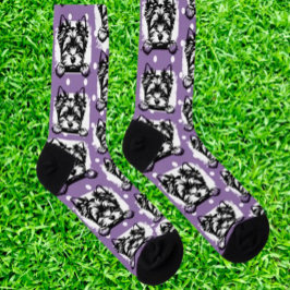 Welsh Terrier Welppy Lila Dots Theme Socken
