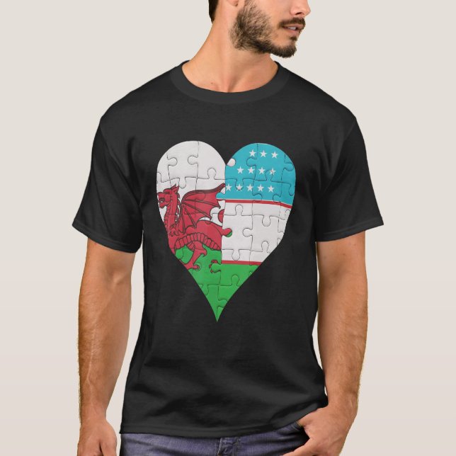 Welsh Usbekistani Flag Herz T-Shirt (Vorderseite)