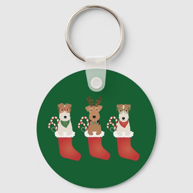 Welsh Wire Fox Terrier Dogs Weihnachten Schlüsselanhänger (Vorderseite)