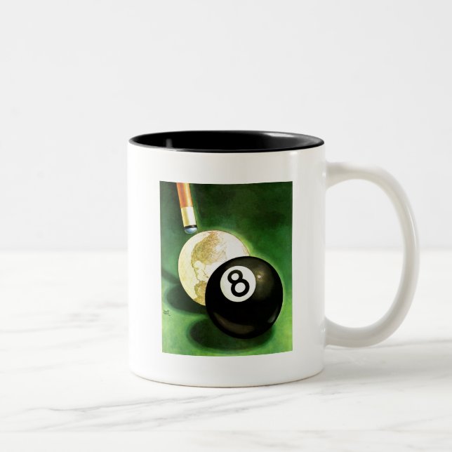 Welt als Cue Ball Zweifarbige Tasse (Rechts)