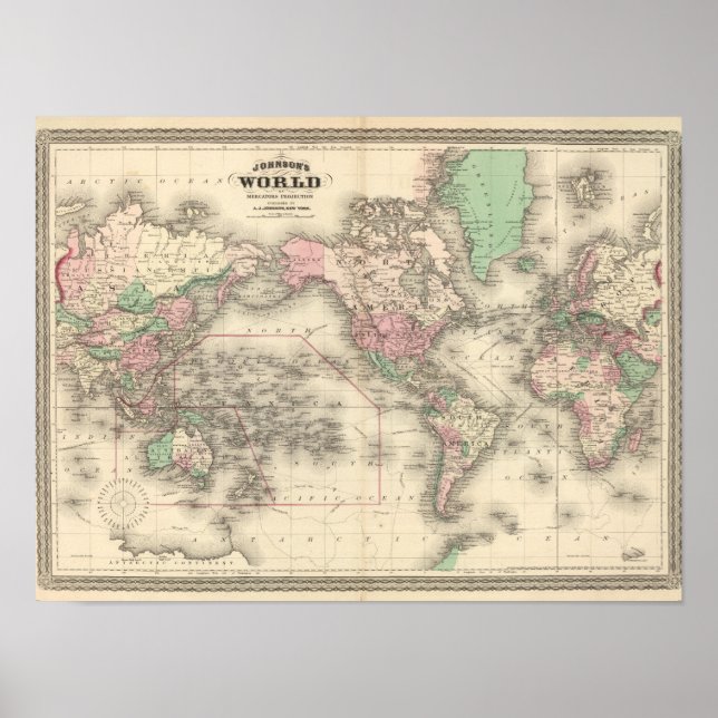 Welt auf der Projektion von Mercator Poster (Vorne)