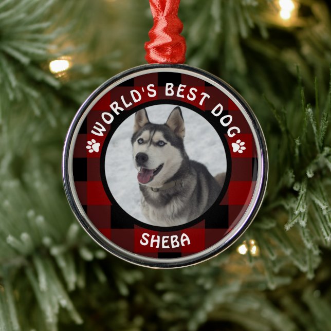 WELT BEST DOG Red Buffalo Karo Personalisiert Ornament Aus Metall (Baum)