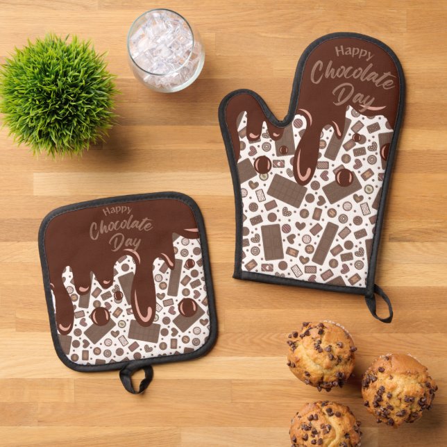 Welt-Happy-Chocolate-Tag Ofenhandschuh & Topflappen-Set (Oben Unten)