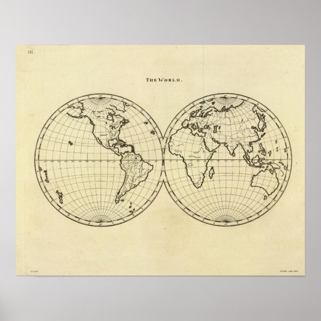 Welt-Kontur-Doppelhemisphäre Poster (Vorne)