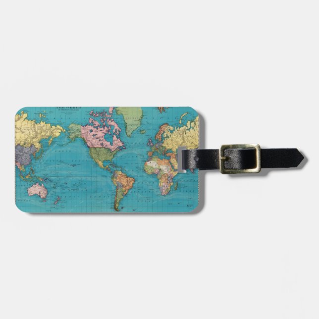 Welt, Mercators Projektion Gepäckanhänger (Vorderseite horizontal)