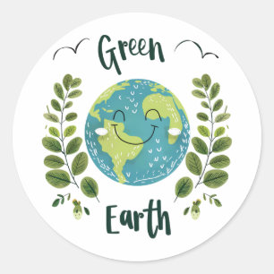 Welt-Umwelt - Erde lächeln mit grüner Erde Runder Aufkleber