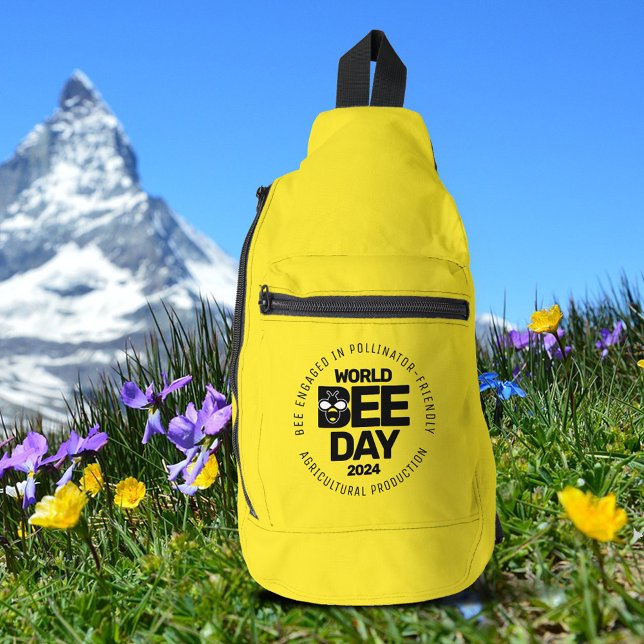 Weltbebentag Gelber Schwarzer Bestäuber Crossbody Bag (World Bee Day Yellow Black Pollinator Sling Bag Cover Photo.)